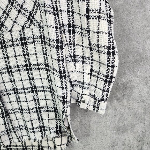 Womens Aaron & Amber Plaid Jacket Button Up Black & White 3/4 Sleeve Raw Hem M - Picture 5 of 11